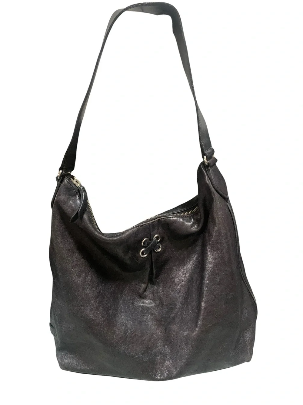 Cole Haan Avery Black Soft Leather Hobo Grommet II Purse